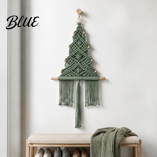 Star Pattern Wall Tapestry Hand‑Woven Christmas Tree Hanging Boho with Wooden Beads & Handwoven Cotton Star Xmas Art Decor for Home Farmhouse