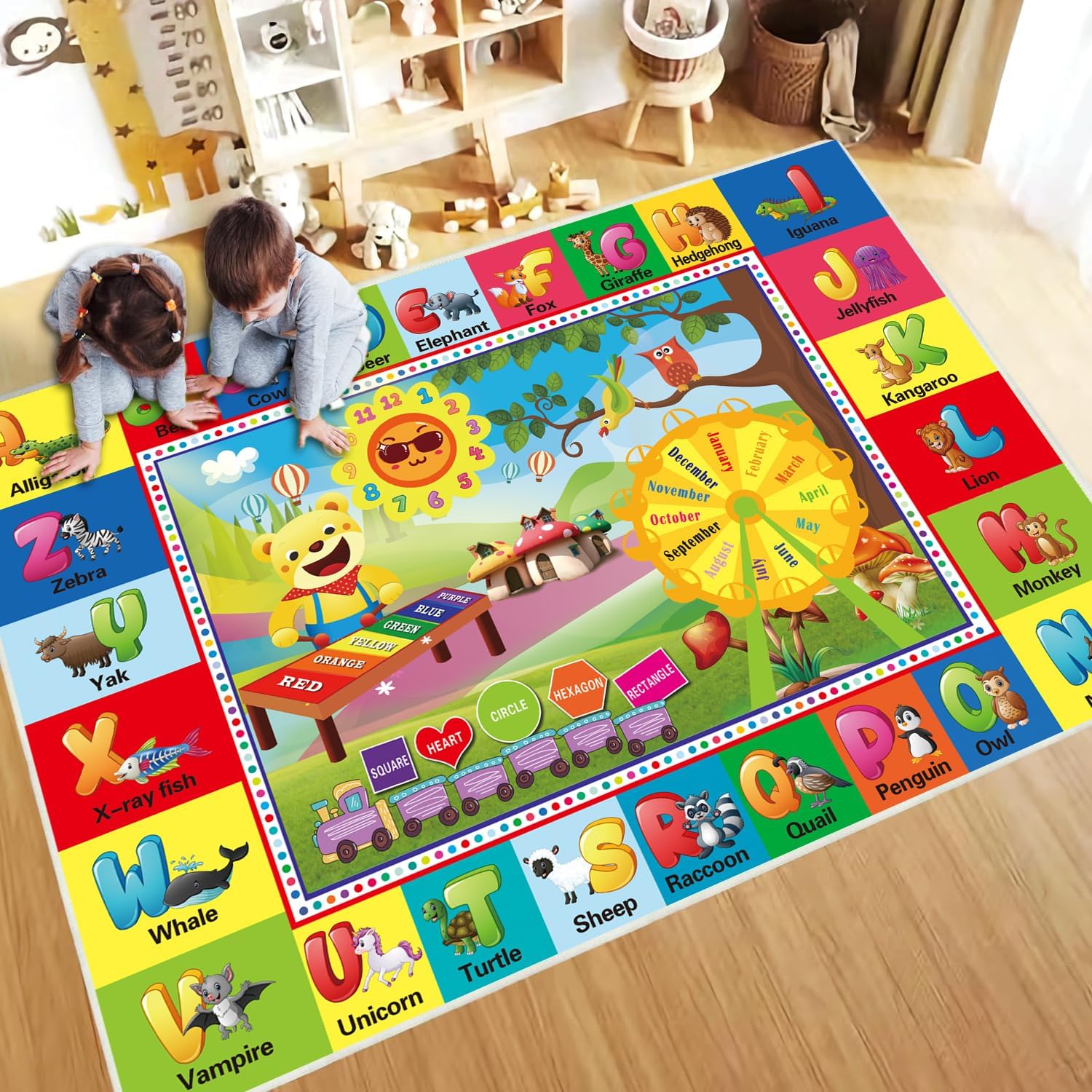 Игровой коврик-азбука ABC для детей, обучающий напольный коврик с цифрами и животными, коврик для малышей и дошкольников 50cm x 80cm