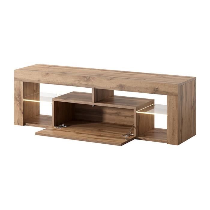 Meuble TV - Selsey - Bianko - 140 Cm - Chêne Lancaster - LED - Style Moderne