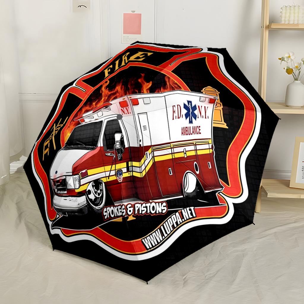 Fire Department Emblem Outdoor Automatic Umbrella Compact 8-Rib Lightweight Lightweight Travel Essential Fashion Lovers Birthday/Christmas Gift