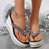 Fashion 2025 New Rhinestone Wedge Flip Flops for Women Summer Thick Sole Clip Toe Beach Slippers Woman Lightweight Platform Sandals