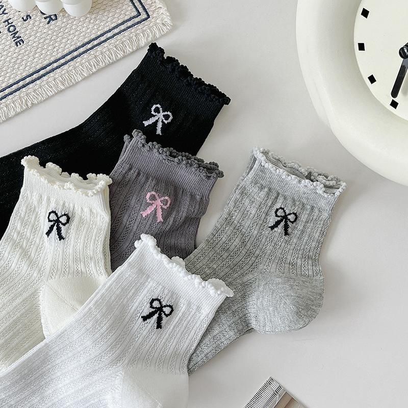 Summer Thin Mid-calf Socks for Women, Mesh Perforated Breathable Short Socks, Ballet-style Cream Color Socks