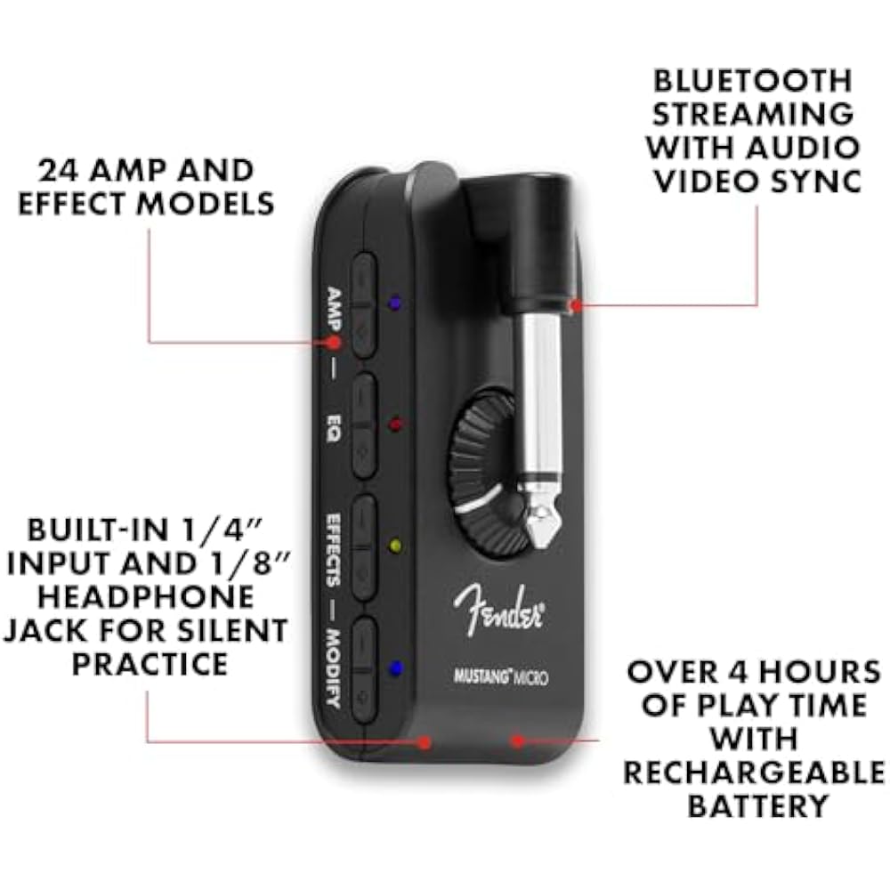 Fender Guitar and Bass Headphone Amp MUSTANG™ MICRO BLACK
