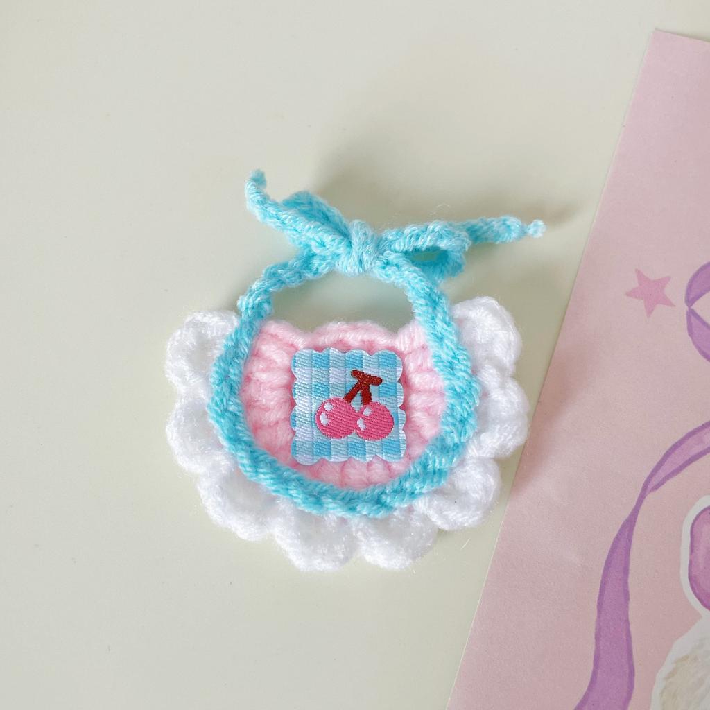 Peanut & Penguin Pattern Hand‑Crocheted Mini Pet Bib Cute Cartoon Saliva Towel for Kittens Small Dogs