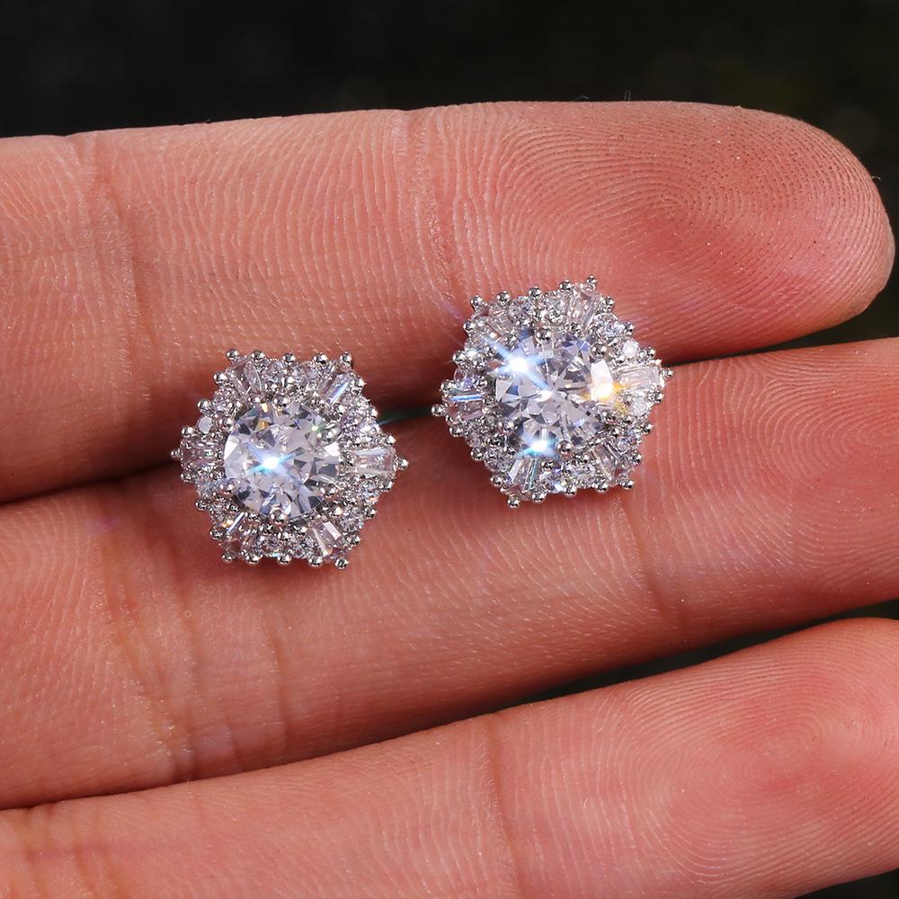 925 Sterling Silver Romantic Zircon Geometric Piercing Stud Earrings for Women Wedding Party Jewelry Gift Oorbellen