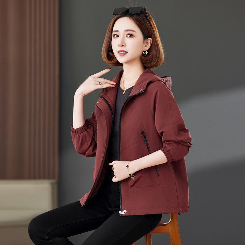 Ankola Women's Red Hooded Short Jacket, 2025 New Casual Spring & Autumn Plus Size Petite Style