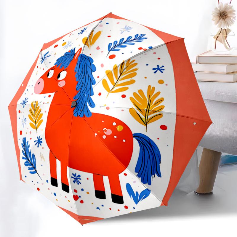 1pc Horse Illustration Umbrella That Opens  Closes Automatically  Perfect Gift with a Convenient Folding Mechanism 74