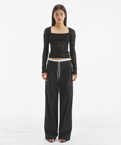 Moeodaenpaladaiseu Rose Double Waist Pants / Black