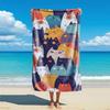 Whimsical Whisker World Cat Beach Towel, Funny Cute Kitten Design Oversized Quick Dry, Sand Free Lightweight Travel Pool Mat