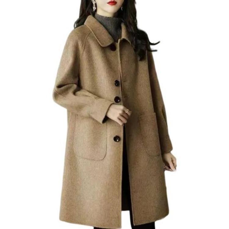 

Women Winter Coat Thermal Overcoat Loose Fit Cardigan Single Breasted Long Sleeves Turn Down Collar Pure Color Pockets Commuting Dating Winter Jacket M хаки