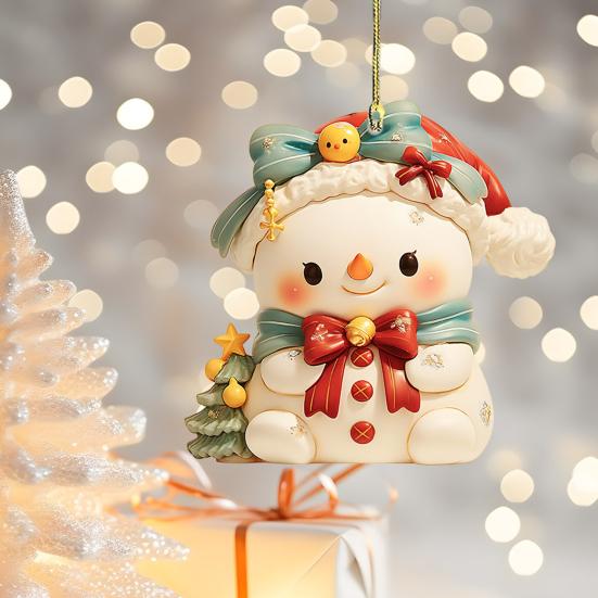 Christmas Car Charm 2D Acrylic Keychain Santa Reindeer Car Mirror Hanging Ornament Festive Decor for Home Tree