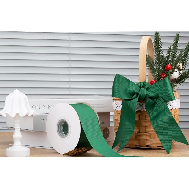 [Tekdeere]Width 100mm Solid Forest Green Grosgrain Ribbon, Perfect for Gift Wrapping, Sewing, Hair Accessories, Wedding Decorations - 22 Meters/roll