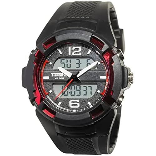 CREPHA Men's Digital-Analog Watch, Waterproof, Stopwatch, Urethane Strap, Black, TS-AD251-RD