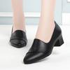 New Middle-aged Women's Pumps PU Leather Soft Sole  Non-slip Genuine Leather Casual 2024 Spring Non-slip Mid-heel Single Shoes