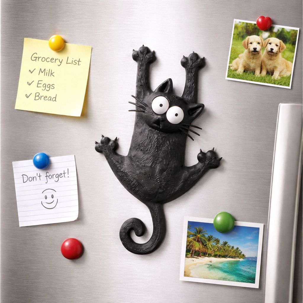 Creative & Cute Magnetic Cat Refrigerator Magnet — Hang in There, Fridge Cat
