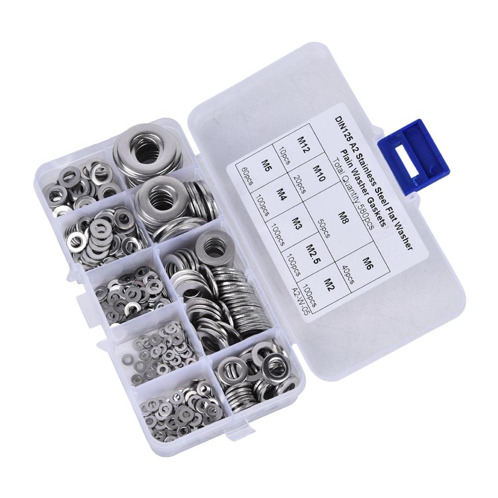 

Набор из 580 плоских шайб из нержавеющей стали M2 M2.5 M3 M4 M5 M6 M8 M10 M12