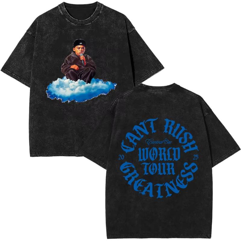 Rapper CENTRAL CEE WILD WEST Tour Magliette Lavate Vintage Unisex Donna Moda Maglietta Larga in Cotone Hip Hop Streetwear
