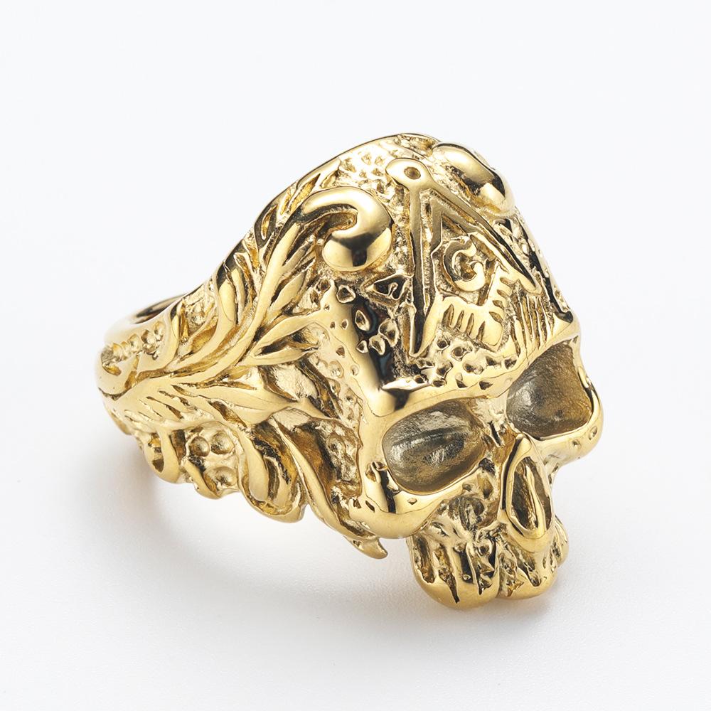 Fashion Rings 316L Stainless Steel Skull Ring Gold Color Freemasons Punk Vintage Biker Gothic Jewelry Accessories