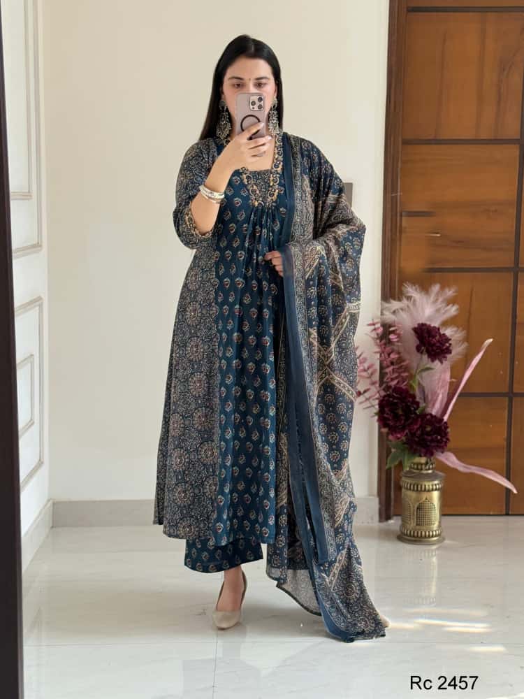 Women's Anarkali Cotton Printed Salwar Kameez Indian Bollywood Party Wear Top Tunic Kurti Set