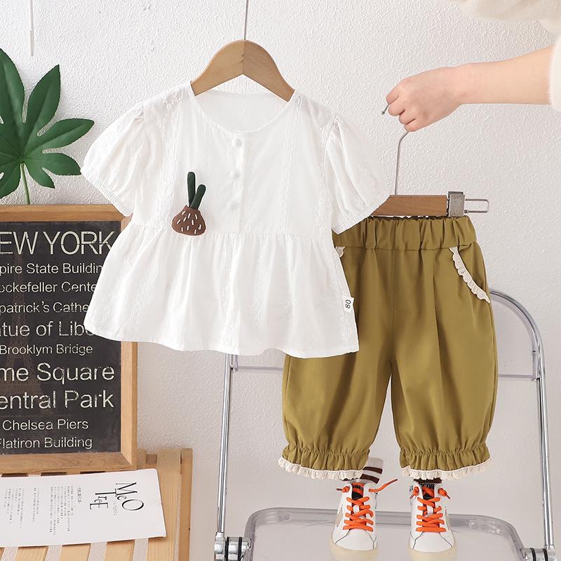 

Модный летний комплект-двойка для девочек: Милый топ с короткими рукавами и длинные хлопковые брюки 120 cm желто-зеленый