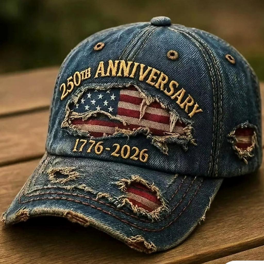 Cappellino da Baseball Strappato da Cowboy Commemorativo del 250° Anniversario dell'Indipendenza Americana, Cappellino da Baseball Patriottico, Regolabile alla Moda