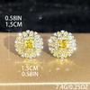 Trendy Sun Flower Yellow Crystal Square Stone Stud Earrings For Women Vintage Gold Color Wedding Earring Valentine Jewelry Gifts
