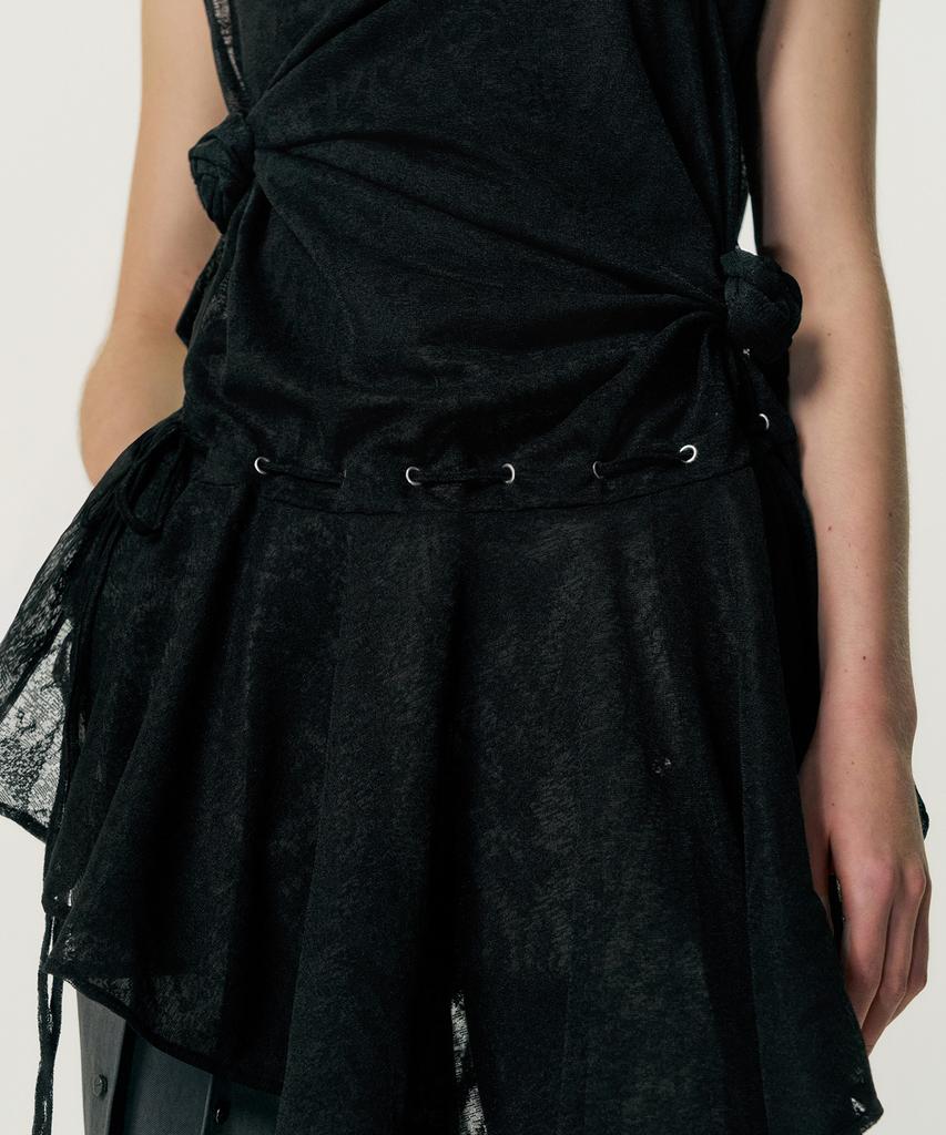 Kimjisu Multi-Knot Lace Jersey Top_Black