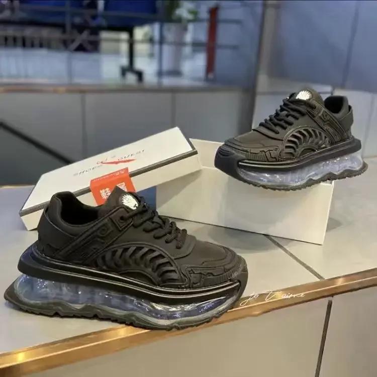 Men Chunky Sneakers Fashion Casual Microfiber Leather Mesh Breathable Height Increased Flat Platform Air Cushion Running Shoes