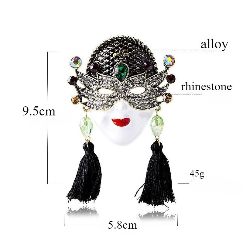 European and American Retro Queen Mask Brooch, Large Crystal, Rhinestone, Tassel, Clothing Accessories
