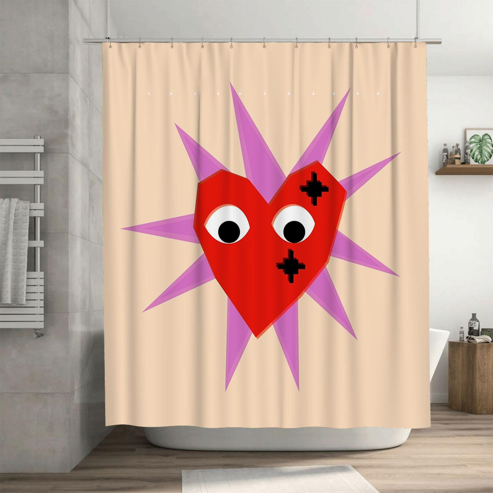 

Red Heart With Eyes Waterproof Shower Curtain, Perfect For Any Bathroom, Vibrant And Colorful Design, Unique Art W60H190(CM)-1 Pcs