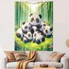 Cute Panda Family in Bamboo Forest Patterned Tapestry Decorative Wall Hanging, Home Bedroom Living Room Decor