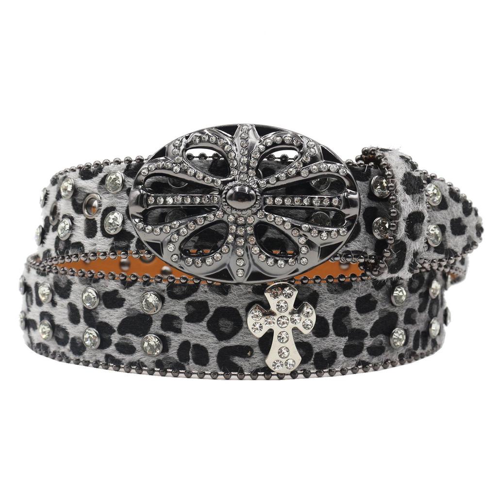 Bohemian Women's Leopard Print Rhinestone Leather Belt - Ethnic Style Versatile Accessory