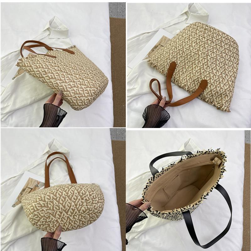 Woven Basket Women's Handbag Top Handle Bag Large Straw Portable Shoulder Bag Beach Shopper High Quality Female Bag