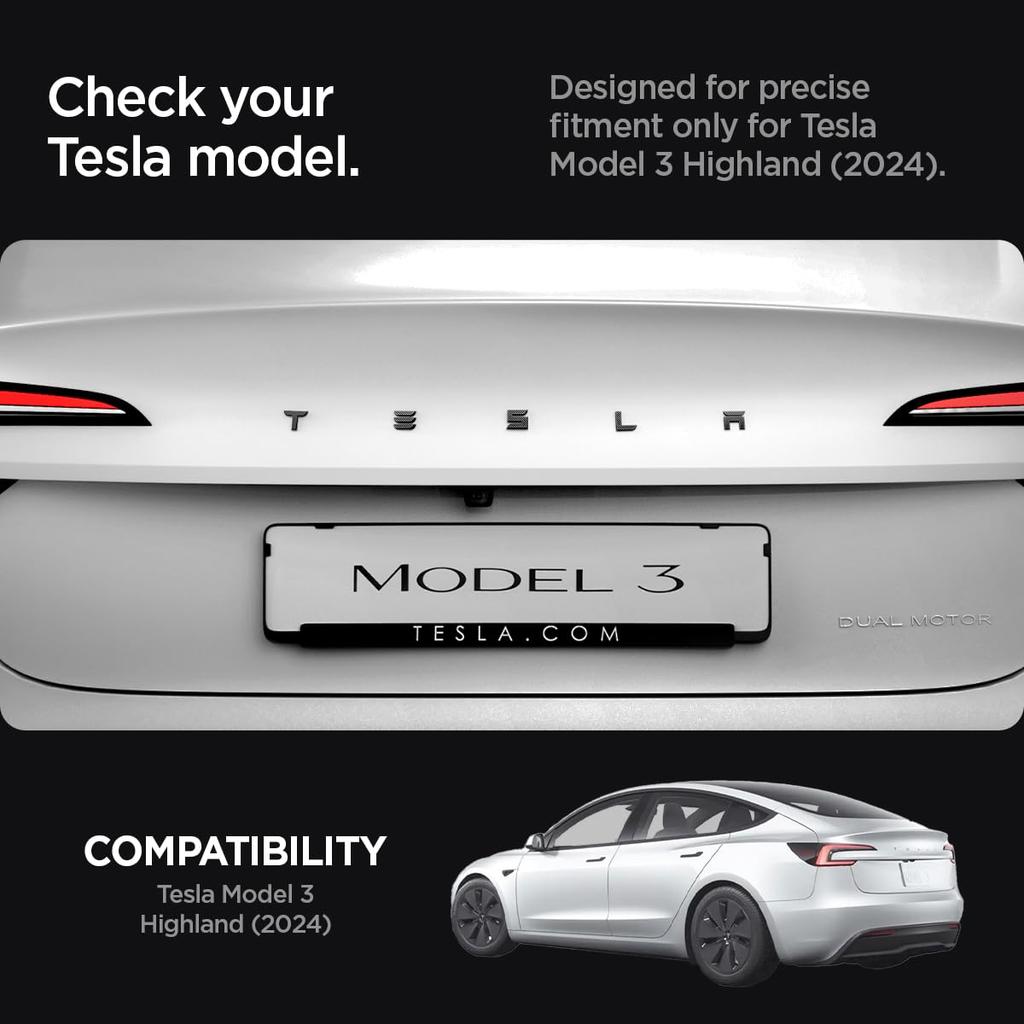 Spigen Rear Emblem Logo Full Coverage Pack for Tesla Model 3 2024-2, Carbon Fiber