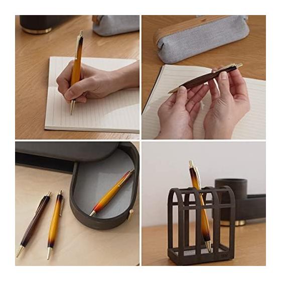 Luminio Wooden Ballpoint Pen, Oil-Based 0.7mm, Knock-Type, Easy to Write, Guitar-Style Sunburst Finish, Rare Wood, Made in Japan, Handmade by