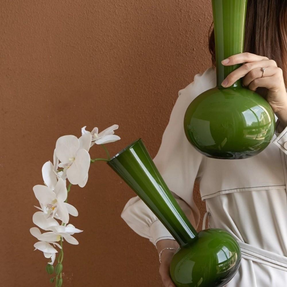 Olive Green French Vintage Vase Swan Neck Glass Hydroponic Vase Unique Luxury Artistic Planter Floral Arrangement