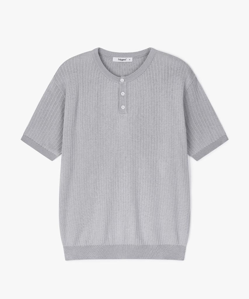 POLYGRAM Ribbed Henley Neck Short Sleeve Knit - 8 Colors (Type B)