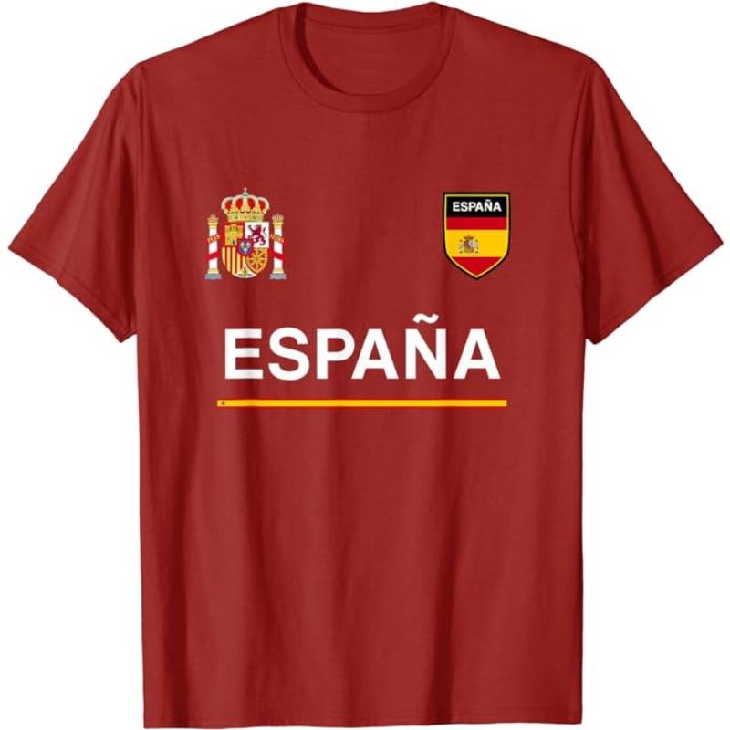 Spain Soccer Ball Spain Flag Jersey - Spanish Football Fan T-Shirt Spanish Flag Red España Graphic Tee Top Espana Support Outfit L
