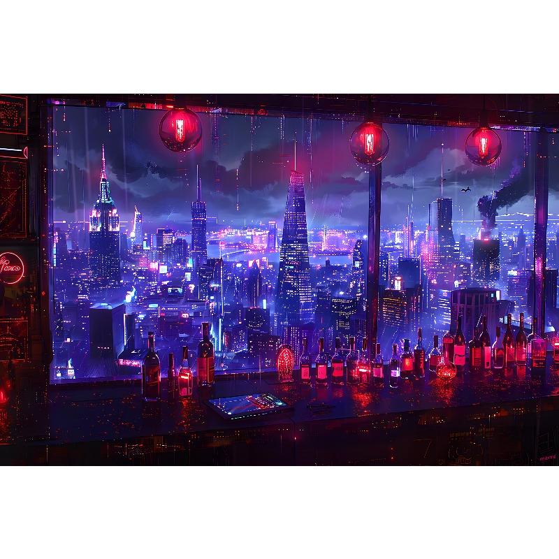 1pc frameless Cyberpunk Night City Landscape Poster Future Neon Lights Bar Design Canvas Wall Art for Living Room Home Decor