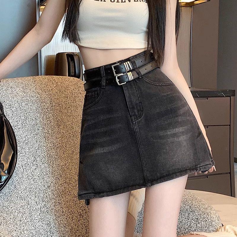 

Fat MM Gray High-Waist A-Line Denim Skirt for Plus-Size Women, Spring 2025 - Slimming, Hip-Hugging Short Style. S