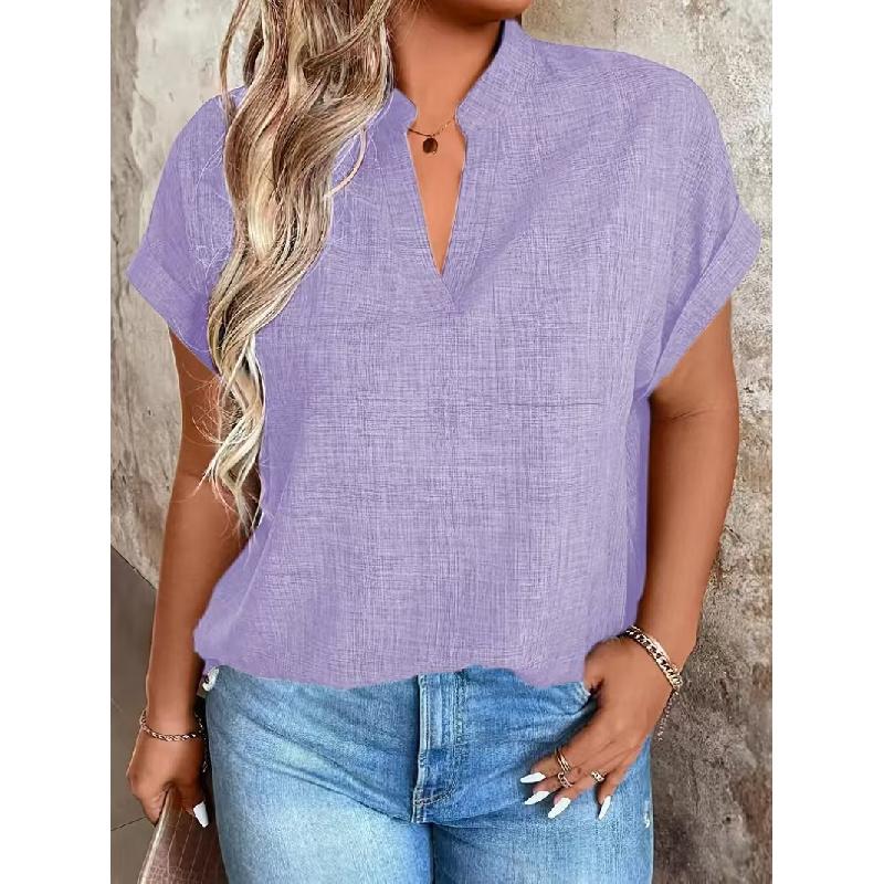 2026 New Women's V-neck Pullover Solid Color Pocket Bat Sleeve Casual Elegant Top for Women