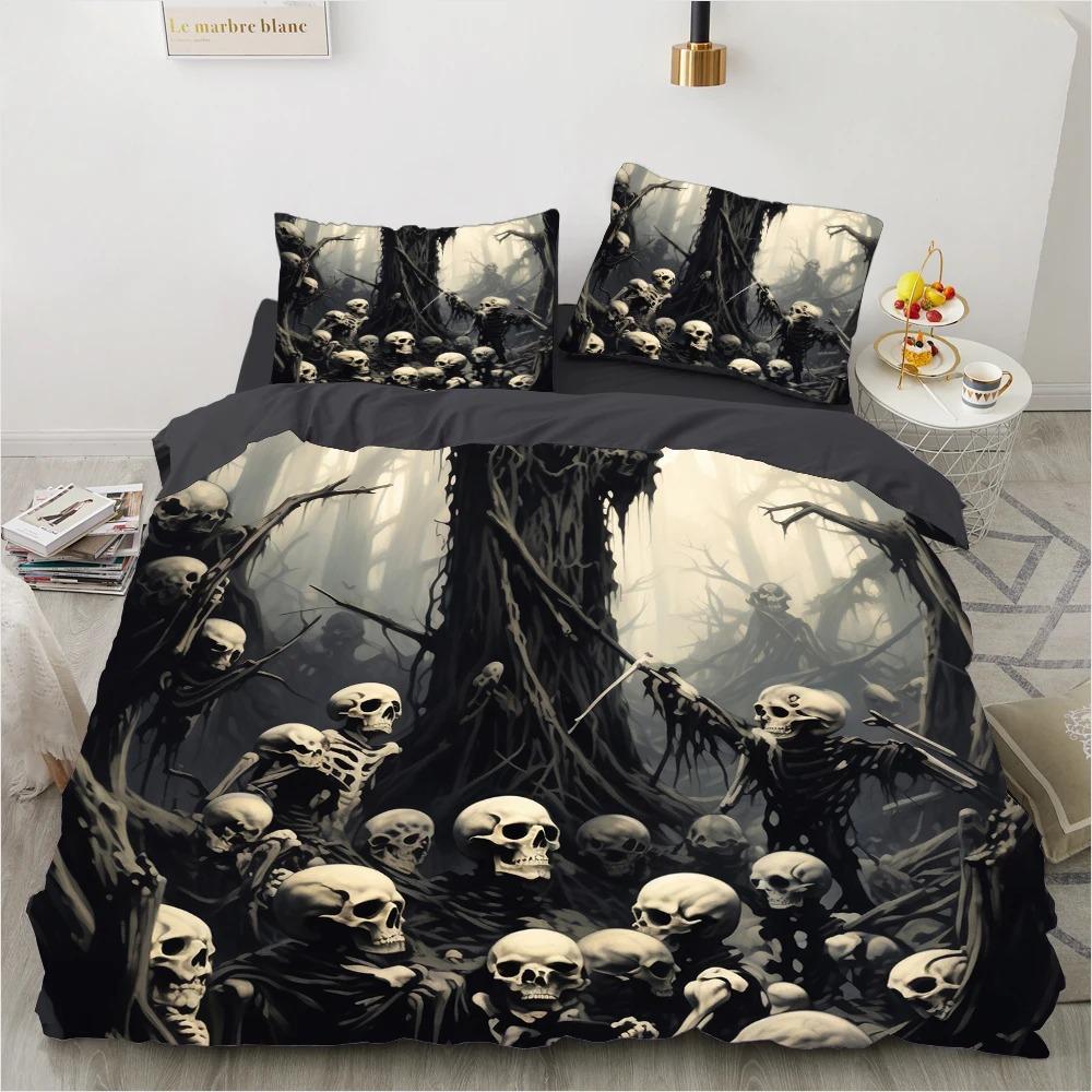 Black Skull Bedding Set Cartoon Comforter Sets Double Queen King Twin Full Size Duvet Cover Set Kids Girls White Bed Linen