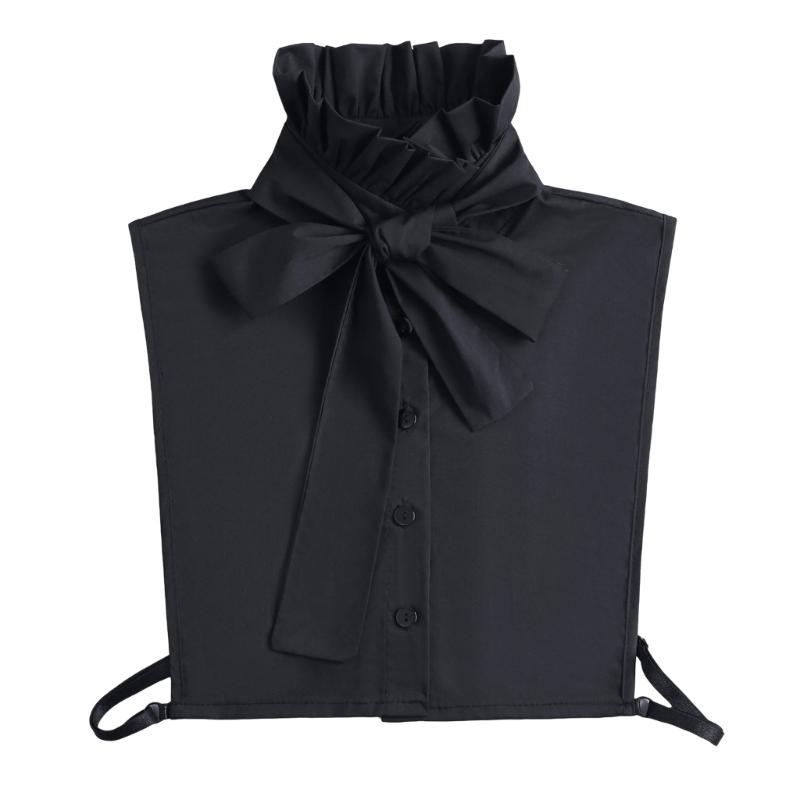 

Ladies Multipurpose Black Removable Collar Inserts Ruffled Bows Tie False Collar Half Shirt for Office or Party Outfit 1