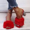 Fashion Aphixta Baby Pink Real Rabbit Fur Women Slippers 10cm Super High Heels Crystal Heel Shoes Square Toe Furry Slides Plus Size 43