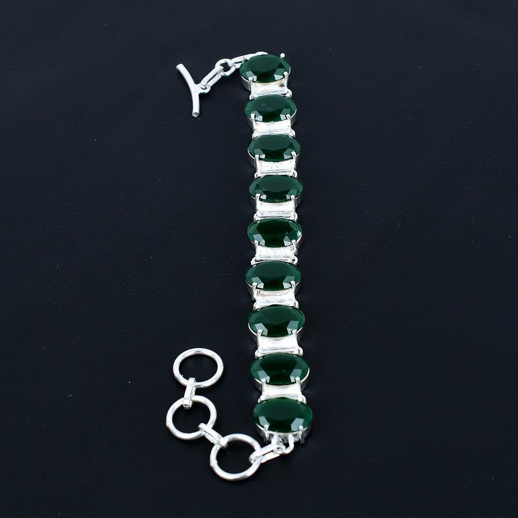 Vackert smaragdarmband 925 Sterlingsilverarmband Justerbart kedjearmband Handgjort Boho-armband Smycken med smaragdädelsten Bröllopspresenter