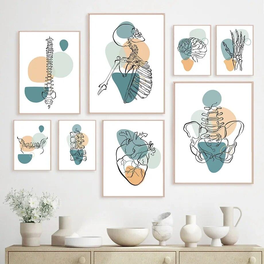 Abstrakte medizinische Anatomie Herz Zähne Skelett Wand Kunst Leinwand Malerei nordische Poster und Drucke Wand Bilder für Klinik Dekor