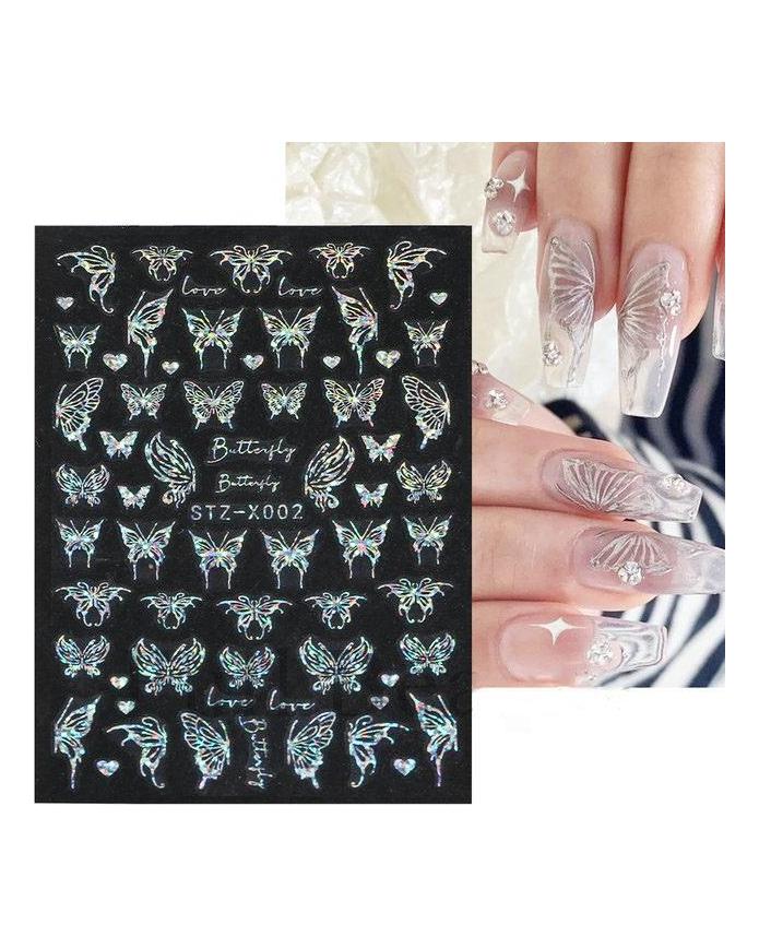 Laser Nail Stickers Butterfly Heart Star Design Adhesive Slider Decals Nail Art Stickers Manicure Decorations