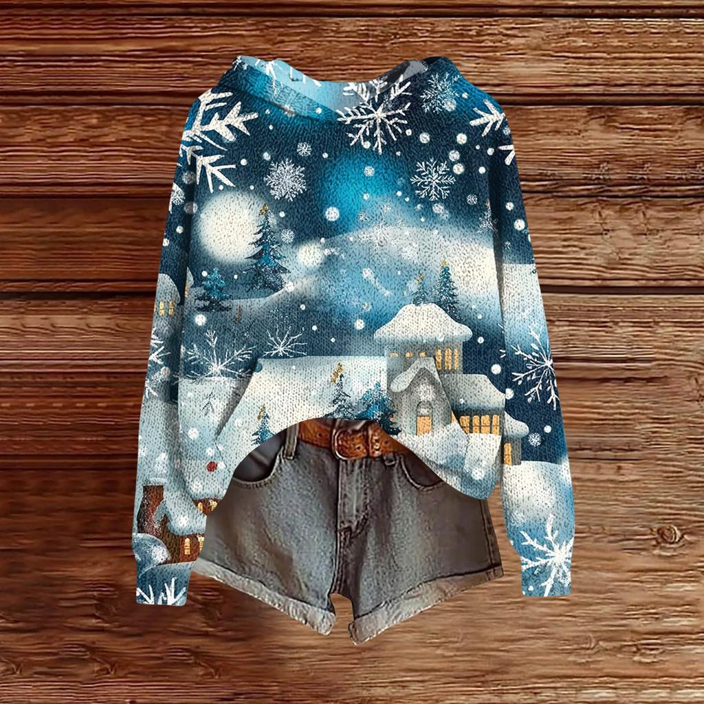 Ladies' Fashionable Printing Casual Hooded Long Sleeved Sweatshirt