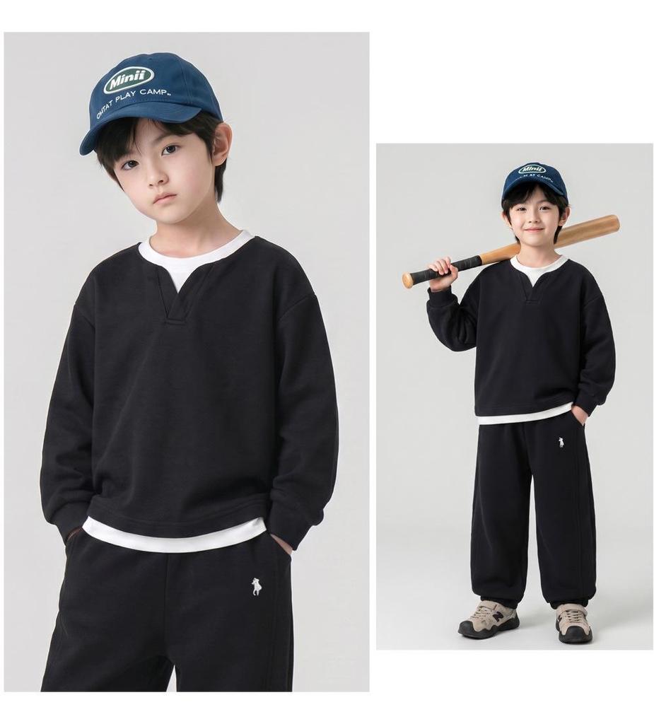 Beiteng Boys' Korean Style Two-Piece Look Hoodie - Autumn Casual Kids' Top