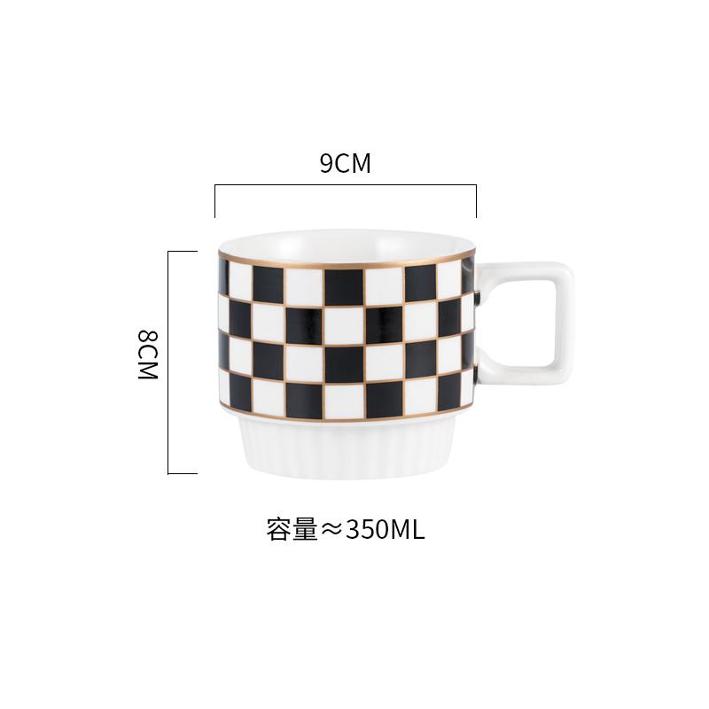 Retro Geometric Plaid Ceramic Coffee Mug Ceramic Cup Home Creative Personality Couple Coffee Mug Desktop Decorative Tableware 350ML